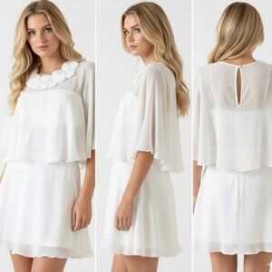 NWoT BCBGMaxazria 100% Silk Party Evening Sheer Chiffon Mini Dress Ivory